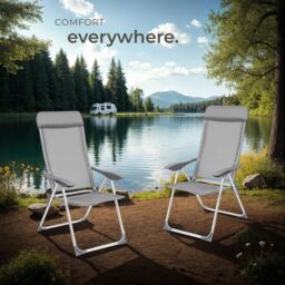tectake 4 Folding Aluminum Garden Chairs with Headrests in Grey - Size: 4 Person - thumbnail 8