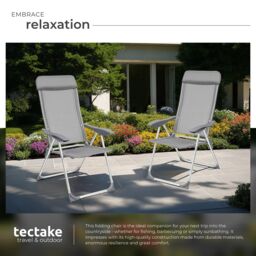tectake 4 Folding Aluminum Garden Chairs with Headrests in Grey - Size: 4 Person - thumbnail 4