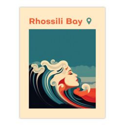 "Artery8 Wall Art Print The Seaside Calls Rhossili Bay Beach Swansea Wales UK Modern Woman of the Waves Sea Siren Ocean Poster - Size: W24"" x H32""" - thumbnail 1