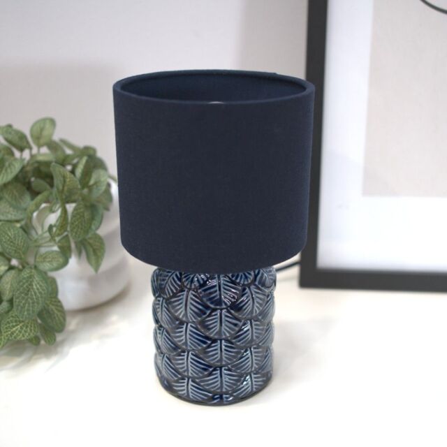 ValueLights Priyah Navy Ceramic Scallop Table Lamp with Fabric Shade & LED Bulb in Blue - image 1
