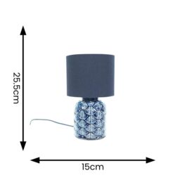 ValueLights Priyah Navy Ceramic Scallop Table Lamp with Fabric Shade & LED Bulb in Blue - thumbnail 7