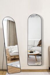 Living and Home 40x150cm Black Arched Metal Full Length Mirror with Floor Stand & Wall Mount - Size: 40x150 cm