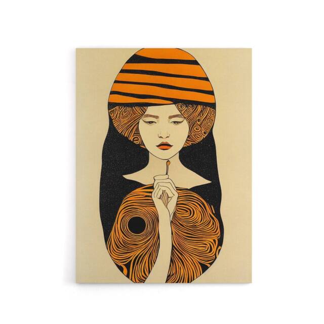 "Artery8 Woman Portrait Mid Century Modern Canvas Wall Art Print in Orange - Size: W18"" x H24""" - image 1