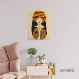 "Artery8 Woman Portrait Mid Century Modern Canvas Wall Art Print in Orange - Size: W18"" x H24""" - thumbnail 3