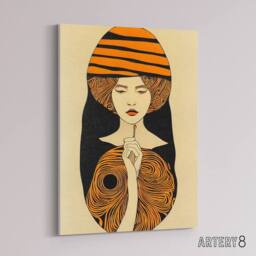 "Artery8 Woman Portrait Mid Century Modern Canvas Wall Art Print in Orange - Size: W18"" x H24""" - thumbnail 2