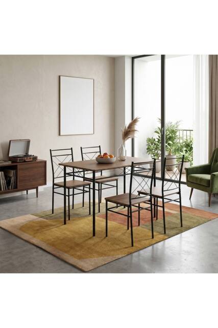 Living and Home Dining Table and Chair Set in Brown - image 1