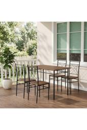Living and Home Dining Table and Chair Set in Brown - thumbnail 5