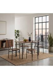 Living and Home Dining Table and Chair Set in Brown - thumbnail 3