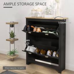 Wyld Haus Resuka Black Slim 2 Drawer Shoe Cabinet MDF Holds 6 to 12 Pairs - thumbnail 5