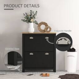 Wyld Haus Resuka Black Slim 2 Drawer Shoe Cabinet MDF Holds 6 to 12 Pairs - thumbnail 7