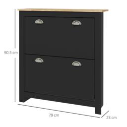 Wyld Haus Resuka Black Slim 2 Drawer Shoe Cabinet MDF Holds 6 to 12 Pairs - thumbnail 4