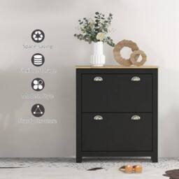 Wyld Haus Resuka Black Slim 2 Drawer Shoe Cabinet MDF Holds 6 to 12 Pairs - thumbnail 8