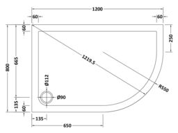 Balterley Premium Slip Resistant Shower Tray - Right Hand Offset Quadrant - 1200mm x 800mm - White - thumbnail 2
