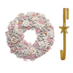 Dibor 39cm Pink Pinecone Christmas Wreath with Star Wreath Hanger