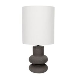 ValueLights Jude Linen Tall Drum Shade Black Stacked Abstract Ceramic Table Lamp - thumbnail 2