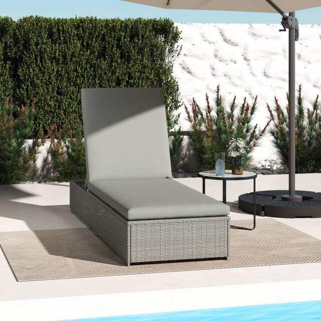 OUTSUNNY Patio Rattan Chaise Lounge Garden Pool Wicker Sun Lounger Adjustable in Light Grey - Size: 190 cm x 60 cm - image 1