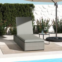 OUTSUNNY Patio Rattan Chaise Lounge Garden Pool Wicker Sun Lounger Adjustable in Light Grey - Size: 190 cm x 60 cm