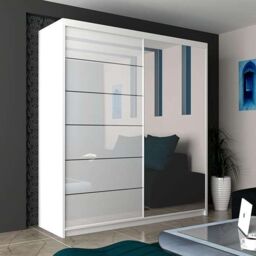 Sliding Wardrobes 4U High Gloss Double Sliding Wardrobe with LED Light W 200 x H 217 x D 62 in White