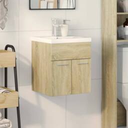 Berkfield Home 2 Piece Bathroom Furniture Set Sonoma Oak Engineered Wood in Light Brown - thumbnail 3