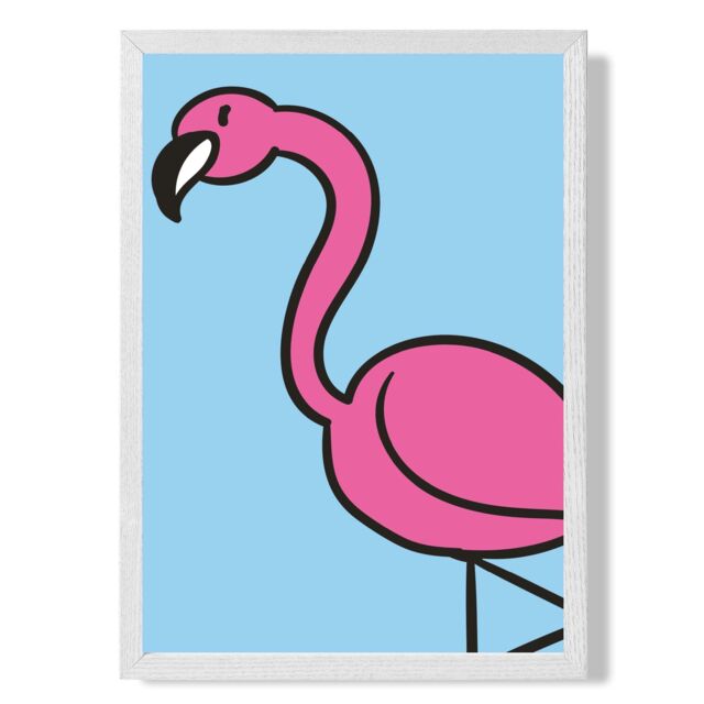 ARTZE Cute Cartoon Style Flamingo Framed Print SIZE: A3 with White Frame in Pink - Size: A4 - image 1