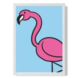ARTZE Cute Cartoon Style Flamingo Framed Print SIZE: A3 with White Frame in Pink - Size: A4 - thumbnail 1