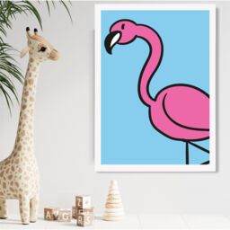 ARTZE Cute Cartoon Style Flamingo Framed Print SIZE: A3 with White Frame in Pink - Size: A4 - thumbnail 2