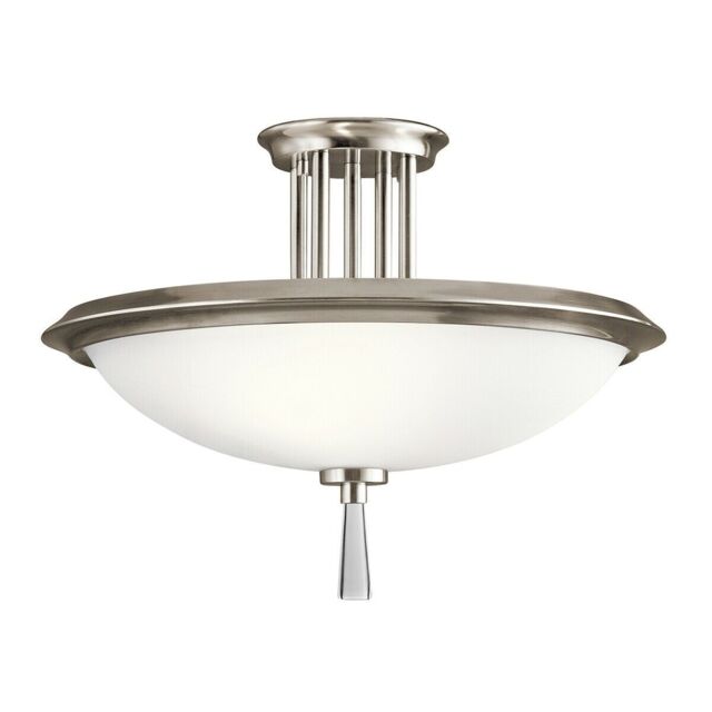 Loops 3 Bulb Semi Flush Light Opaque Glass Crystal Accent Classic Pewter LED E27 60W in Clear
