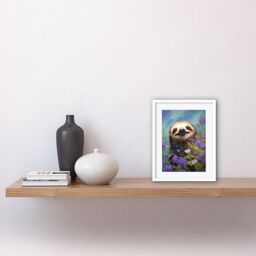 Artery8 Wall Art Print Carefree Sloth in a Field of Lavender Daisies Oil Painting Enjoying the Spring Rain Kids Bedroom Artwork Framed 9X7 Inch - thumbnail 2