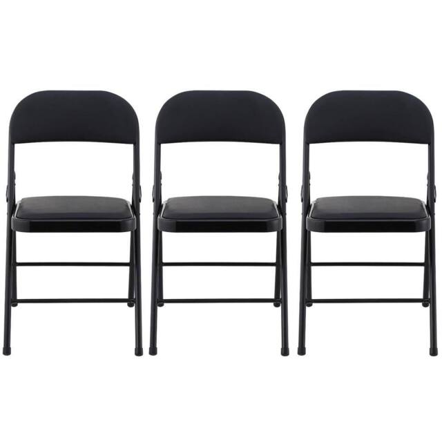 VOGREX 3 PU Folding Chairs Metal Frame Black - image 1