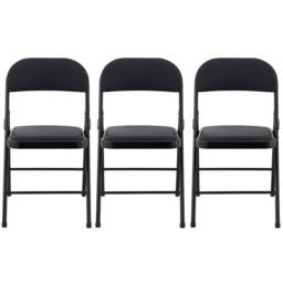 VOGREX 3 PU Folding Chairs Metal Frame Black - thumbnail 1