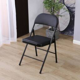 VOGREX 3 PU Folding Chairs Metal Frame Black - thumbnail 5