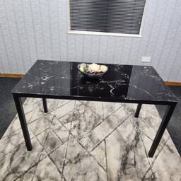 KOSY KOALA Black Glass Marble Effect Dining Table Set with Velvet Chairs - thumbnail 3