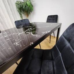 KOSY KOALA Black Glass Marble Effect Dining Table Set with Velvet Chairs - thumbnail 5
