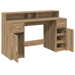 Berkfield Home Soft Desk with LED Lights Artisian Oak 140x55x91 cm Engineered Wood in Brown - Size: 140 x 55 x 91 cm - thumbnail 9