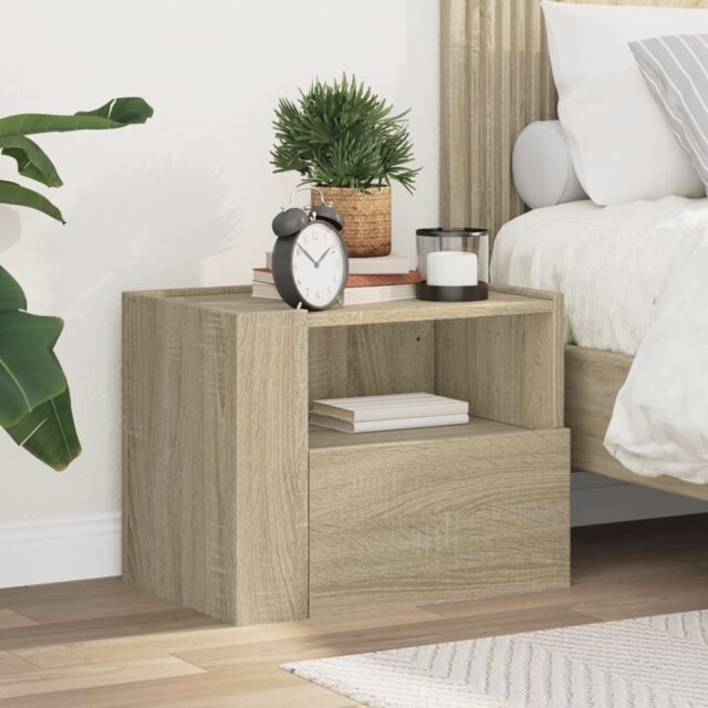 Berkfield Home Wall-mounted Bedside Cabinet Sonoma Oak 45x30x35 cm in Brown - Size: 45 x 30 x 35 cm - image 1