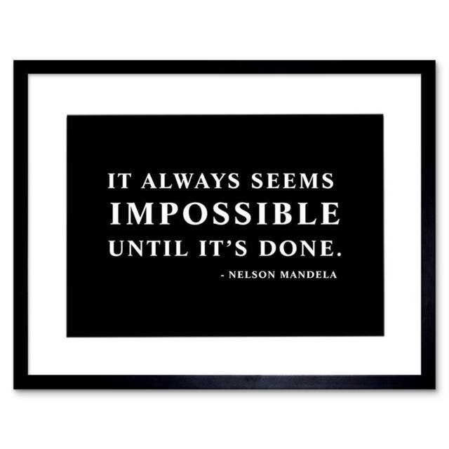 "Artery8 Nelson Mandela Always Impossible Done Quote Simple Framed Art Print in Black - Size: W12"" x H16""" - image 1
