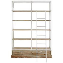 Orsina Display Unit With Moveable Ladder, Shelf Unit With Storage Drawers, Wall Shelving Unit, Pine Wood Bookcase in Brown - thumbnail 6