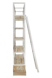 Orsina Display Unit With Moveable Ladder, Shelf Unit With Storage Drawers, Wall Shelving Unit, Pine Wood Bookcase in Brown - thumbnail 5