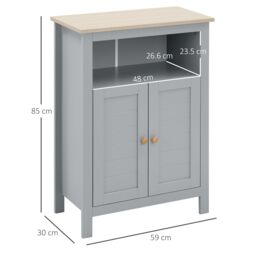 Kleankin Bathroom Floor Cabinet Free Standing Unit with Doors Adjustable Shelf in Grey - thumbnail 3
