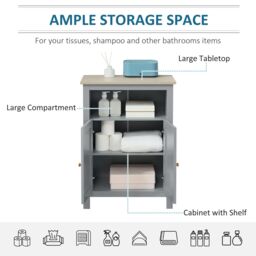Kleankin Bathroom Floor Cabinet Free Standing Unit with Doors Adjustable Shelf in Grey - thumbnail 5