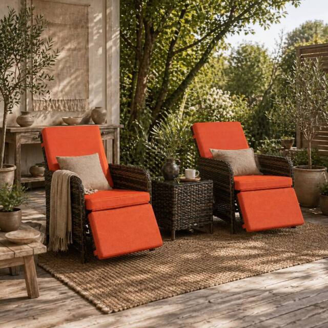 Wyld Haus Haridi 3 Piece Mixed Brown Rattan Bistro Set Orange Cushions Storage - image 1