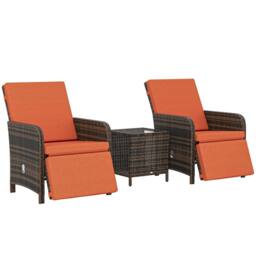 Wyld Haus Haridi 3 Piece Mixed Brown Rattan Bistro Set Orange Cushions Storage - thumbnail 2