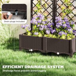 OUTSUNNY Plastic Planter Box with Trellis, Vegetable Planter w/ Drain Plugs in Brown - thumbnail 6