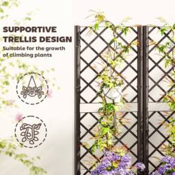 OUTSUNNY Plastic Planter Box with Trellis, Vegetable Planter w/ Drain Plugs in Brown - thumbnail 4