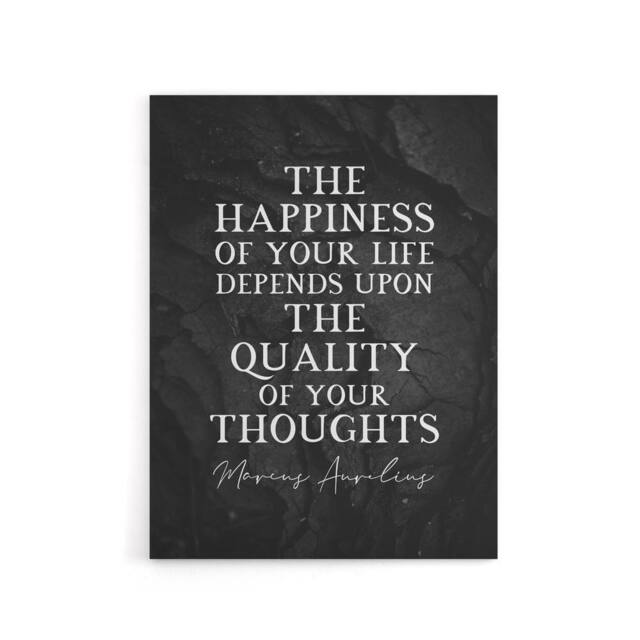 "Artery8 Marcus Aurelius Happiness Slate Quote Canvas Wall Art Print in Grey - Size: W18"" x H24""" - image 1