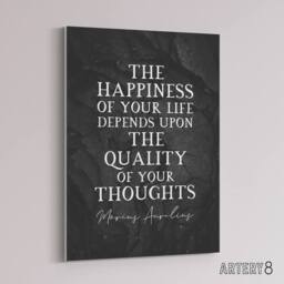 "Artery8 Marcus Aurelius Happiness Slate Quote Canvas Wall Art Print in Grey - Size: W18"" x H24""" - thumbnail 2