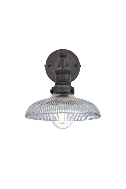 Industville Brooklyn Glass Dome Wall Light, 8 Inch, Pewter Holder in Dark Grey - image 1