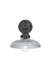 Industville Brooklyn Glass Dome Wall Light, 8 Inch, Pewter Holder in Dark Grey