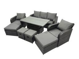 Fimous Rattan Garden Furniture Dining Set 8-seater with 4 Footstools in Dark Grey - thumbnail 2
