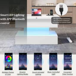 BTM Lift Top Coffee Table LED Storage USB Charging Sofa Dining Table in White - thumbnail 8